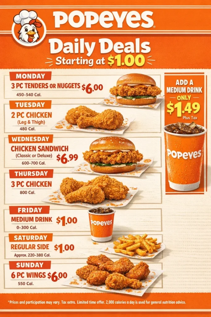 Popeyes Daily Specials in 2026 Real Prices, Weekly Offers & Popeyes Deals on Tuesday 2 popeyes Deals