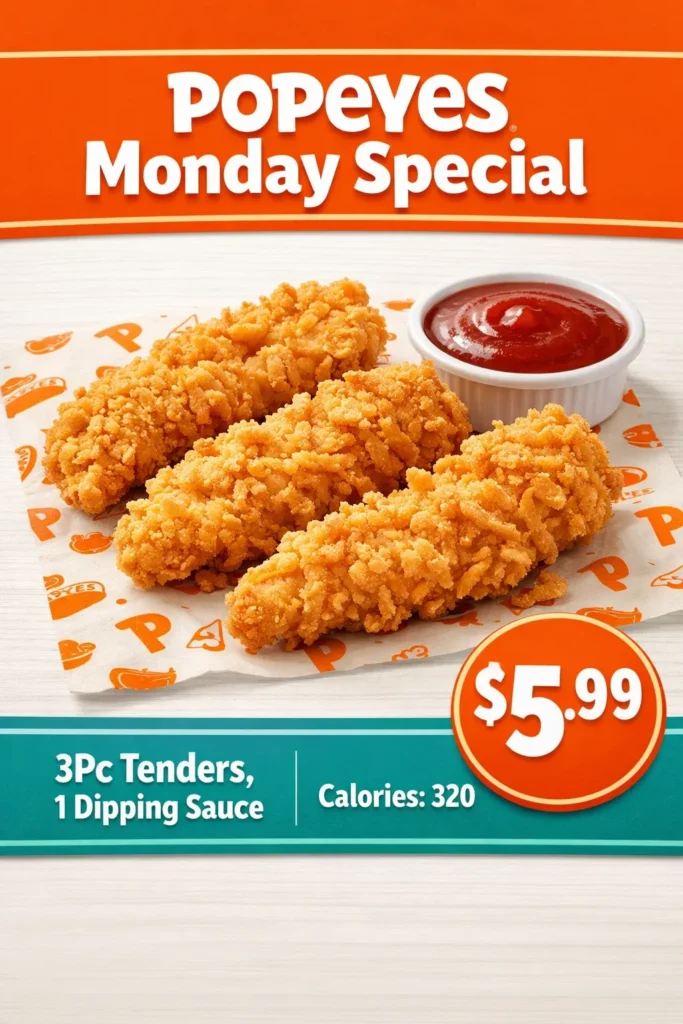 Popeyes Daily Specials in 2026 Real Prices, Weekly Offers & Popeyes Deals on Tuesday 3 Popeyes Monday Special