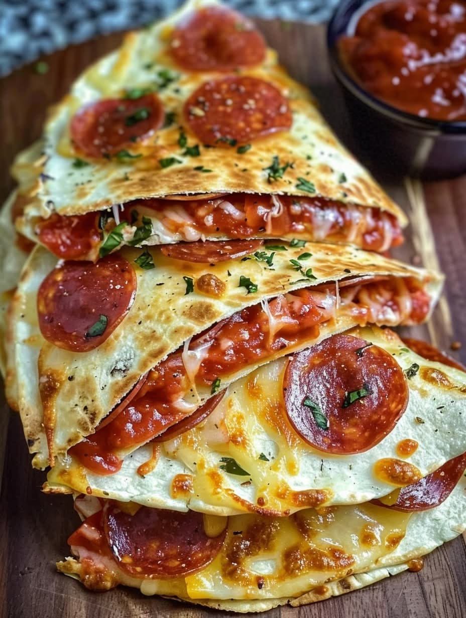 High Protein Keto Pepperoni Pizza Quesadillas