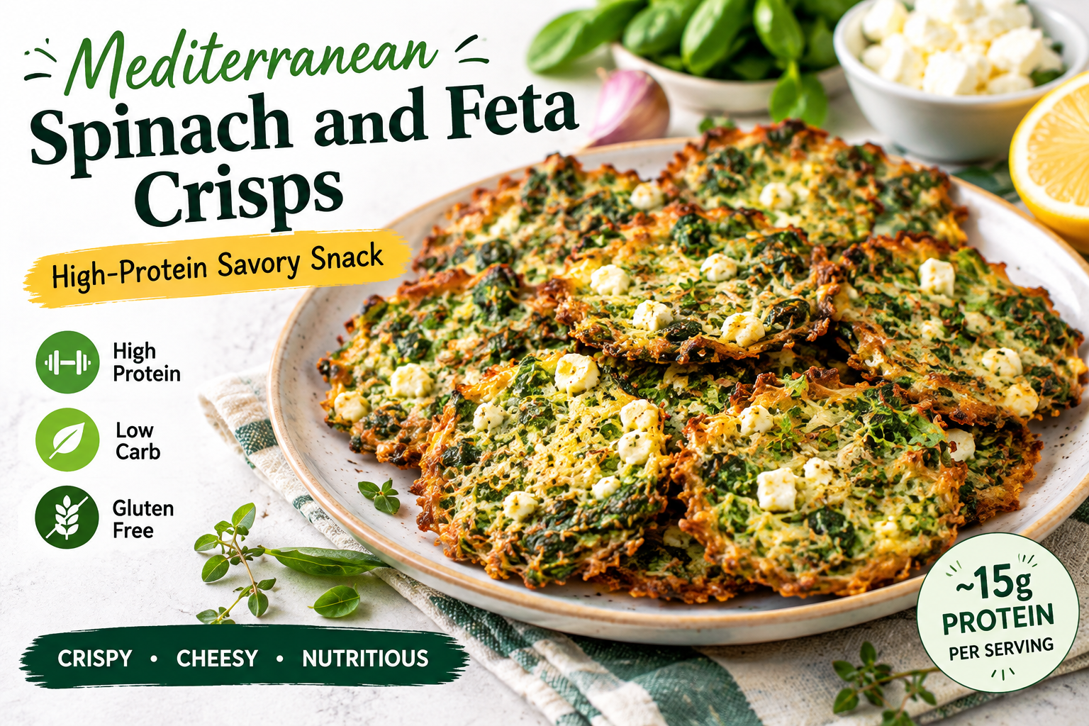 High Protein Spinach Feta Crisps – Easy Low Carb Savory Snack