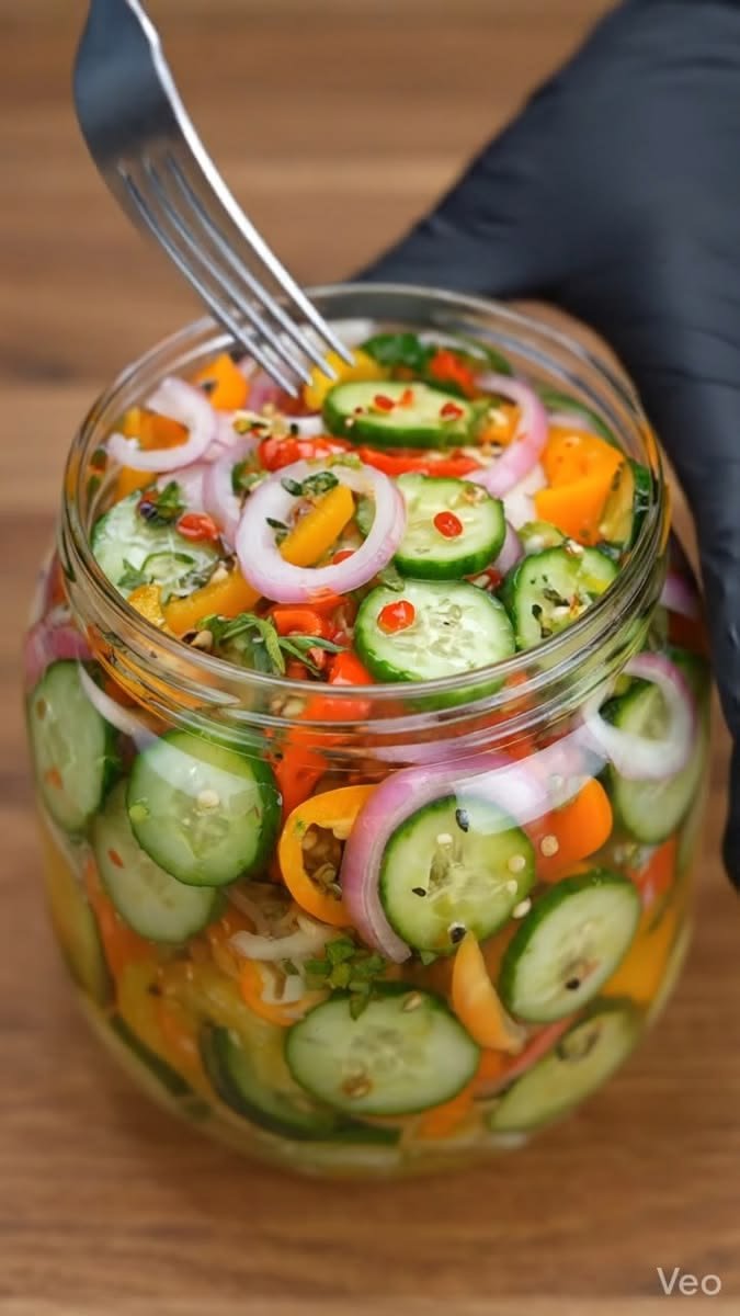 Easy Low-Carb Pickled Cucumber, Onion & Bell Pepper Salad 1 Pickled Cucumber Onion Bell Pepper Salad