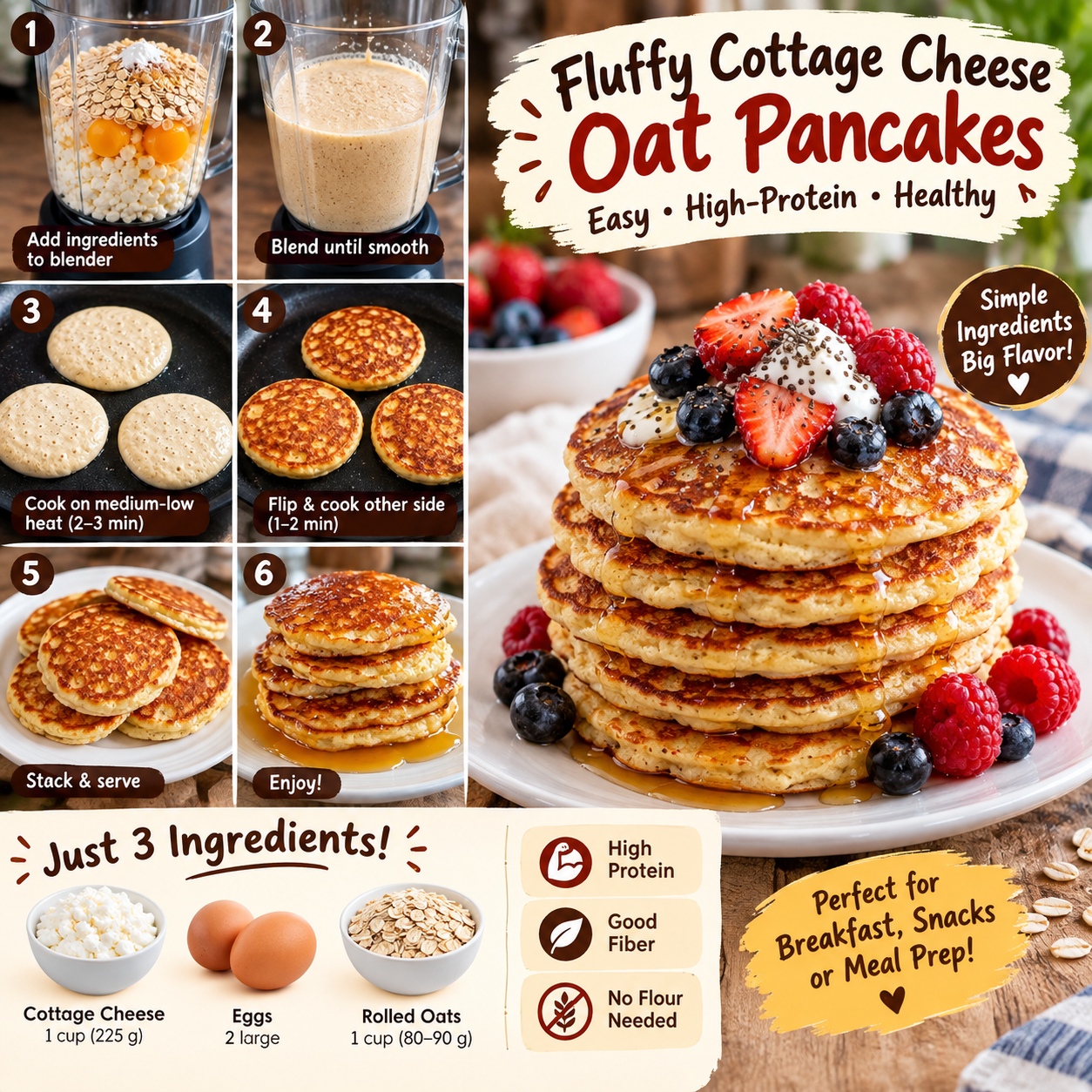 Fluffy High-Protein Cottage Cheese Pancakes with Oats – Easy Flourless Recipe 1 1100