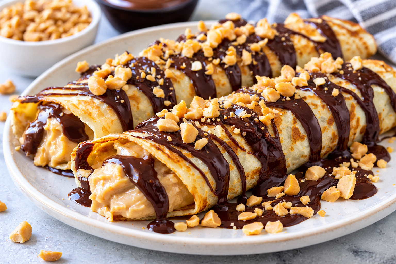 Low-Carb Keto Snickers Crepes with Chocolate and Peanuts 1 165