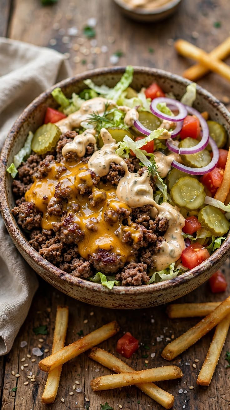 High-Protein Mediterranean Burger Bowl with Fresh Vegetables and Feta 1 204