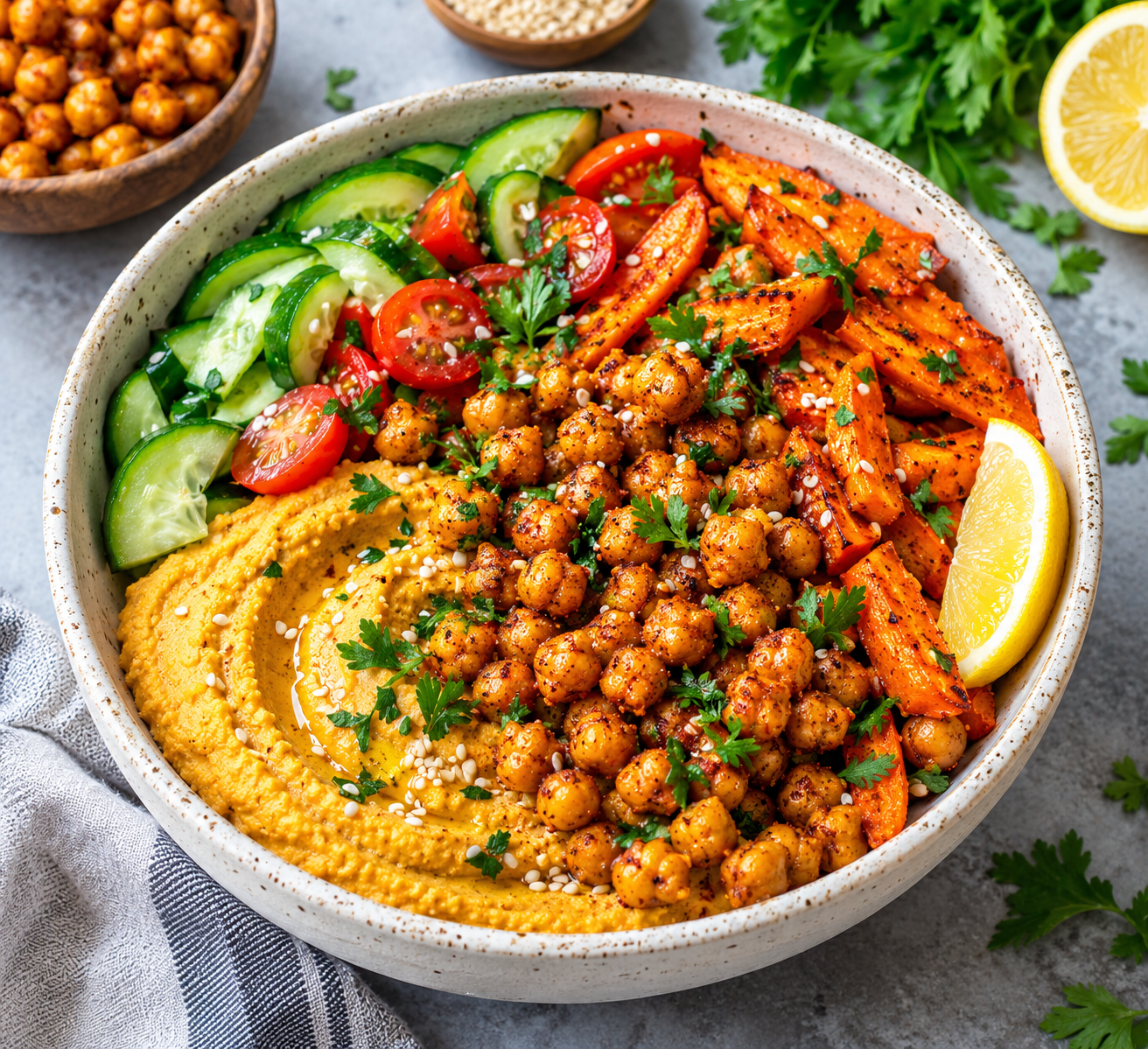 Creamy Carrot Hummus Bowl with Crispy Roasted Chickpeas – Healthy Vegan Meal 1 32