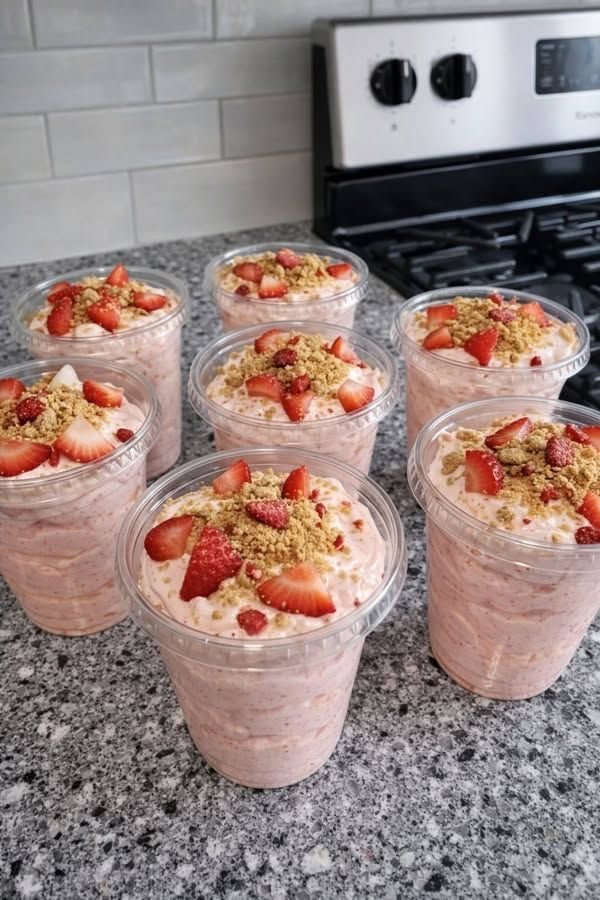 Strawberry Cheesecake Protein Fluff cups