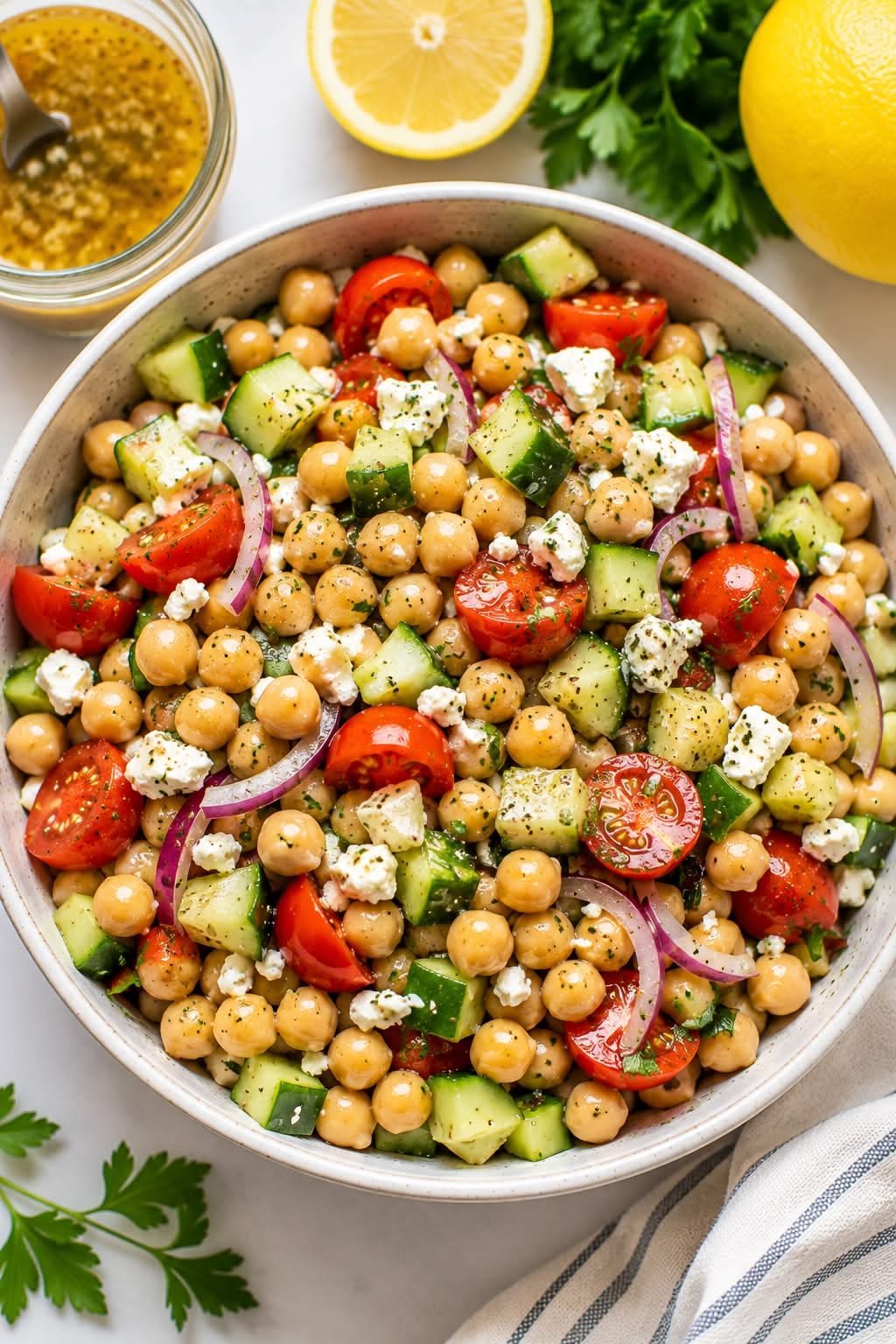 easy mediterranean chickpea salad recipe for a healthy protein rich meal