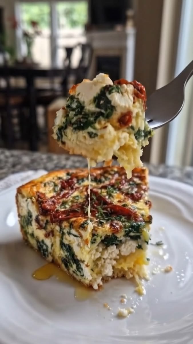 spinach sun dried tomato feta crustless quiche 2000