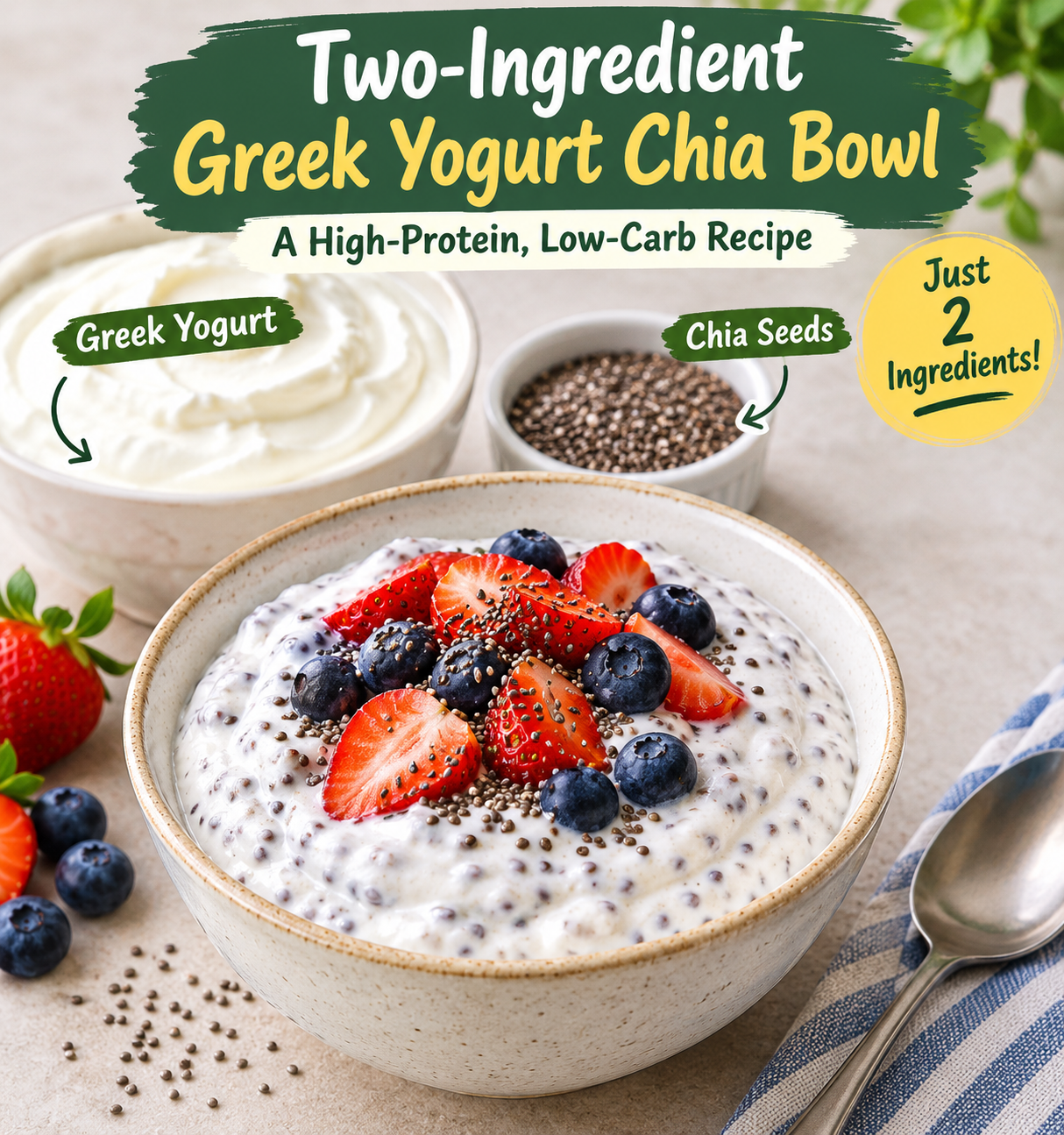 Two-Ingredient Greek Yogurt Chia Bowl: A High-Protein, Low-Carb Recipe 1 two 2
